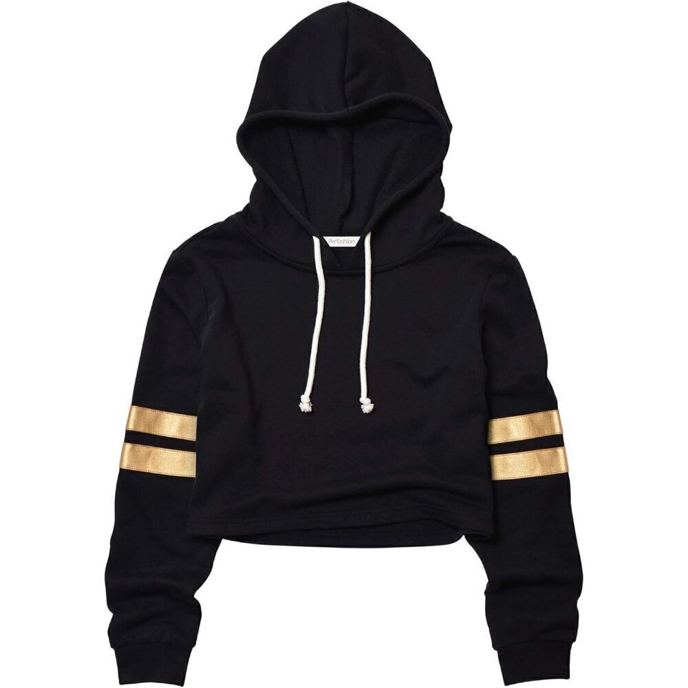Perfashion Sweatshirt Women Black Crop Top Hoodie Long Sleeve Sweatshirts